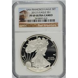 2012-S $1.00 AMERICAN SILVER EAGLE, NGC PROOF-69 ULTRA CAMEO!  TROLLEY LABEL