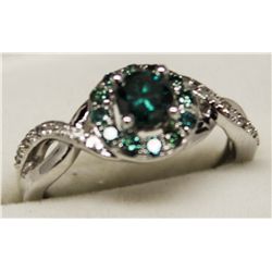 14KT WHITE GOLD BLUE DIAMOND (0.44ct) 12 SIDE DIAMONDS(0.18ct) & 10 WHITE SIDE DIAMONDS(0.02ct) RING