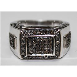 STERLING SILVER BROWN DIAMOND (0.30ct) HEAVY SILVER GENTS RING