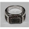 Image 3 : STERLING SILVER BROWN DIAMOND (0.30ct) HEAVY SILVER GENTS RING