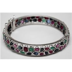 STERLING SILVER SAPPHIRE, RUBY & EMERALD (25.0ct) BANGLE
