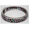 Image 1 : STERLING SILVER SAPPHIRE, RUBY & EMERALD (25.0ct) BANGLE