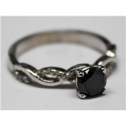 14KT WHITE GOLD BLACK DIAMOND (0.70ct) & 18 SIDE WHITE DIAMONDS (0.12cT) RING