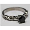 Image 1 : 14KT WHITE GOLD BLACK DIAMOND (0.70ct) & 18 SIDE WHITE DIAMONDS (0.12cT) RING