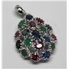 Image 3 : STERLING SILVER EMERALD (3.0ct) SAPPHIRE & RUBY (10.0ct) EARRINGS, PENDANT & RING SET