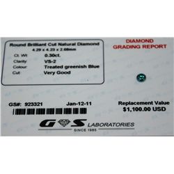 1 LOOSE BLUE DIAMOND (0.30ct) VS-2