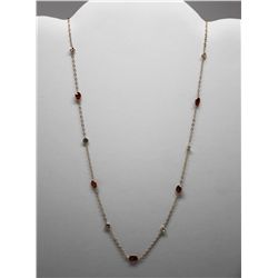 10KT GOLD GARNET & WHITE QUARTZ NECKLACE