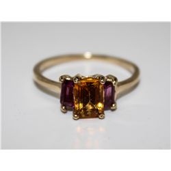9KT GOLD CITRINE & AMETHYST RING