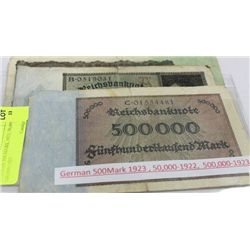 GERMAN 500 MARK 1923, 50,000-1922, 500,000-1923
