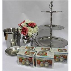 BOX W/ ICE BUCKET/ SERVING TRAY AND SALT & PEPPER