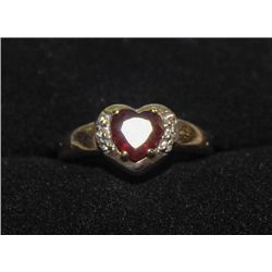 10K RUBY HEART & DIAMOND RING