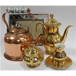 BOX OF BRASS TEACUPS ETC