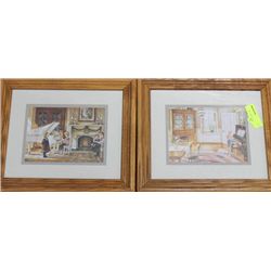 PAIR OF ESTATE OAK FRAMED PICUTRES
