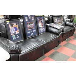NEW BLACK LEATHERETTE W WHITE STITCHING SOFA