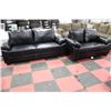 Image 2 : NEW BLACK LEATHERETTE W WHITE STITCHING SOFA