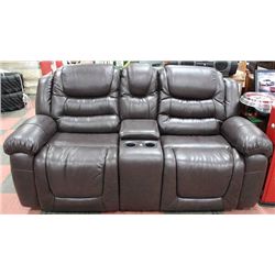 NEW CHOCOLATE BROWN RECLINING CONSOLE LOVE