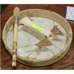 BONE HANDLED NATIVE RAWHIDE DRUM