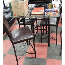 METAL AND GLASSTOP TABLE W 4 LEATHERETTE BAR