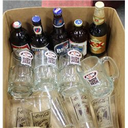 BOX OF VINTAGE A&W AND COCAL COLA GLASSES