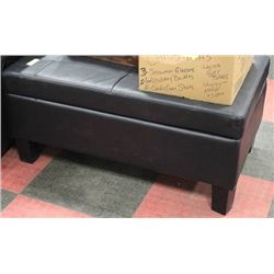BLACK LEATHERETTE STORAGE OTTOMAN