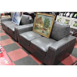 NEW GREY LEATHERETTE SOFA W LOVE SEAT