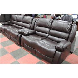 NEW BROWN LEATHER RECLINING SOFA W LOVE SEAT