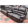Image 1 : NEW BROWN LEATHER RECLINING SOFA W LOVE SEAT