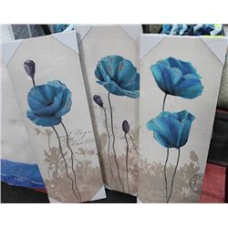 SHOWHOME 3 PC BLUE FLOWER CANVAS PICTURE SET