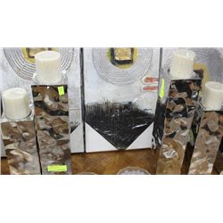 PAIR OF CHROME CANDLE HOLDERS W CANDLES