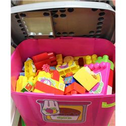 LARGE PINK MEGA BLOCK BOX W/ MEGA BLOCKS