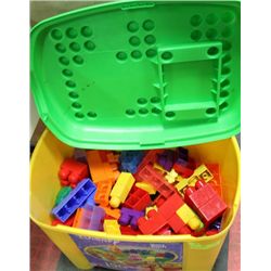 LARGE YELLOW MEGA BLOCK BOX W/ MEGA BLOCKS
