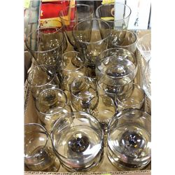 BOX OF 14 SMOKEY COLOURED GLASSES