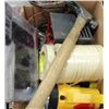 Image 1 : BOX OF TOOLS W/HAMMER, WIRE CUTTER, BATTERY CHARGE