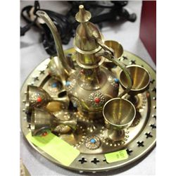 BRASS & BAKELITE LAMP GOBLET AND TRAY SET