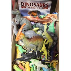 BOX OF DINOSAUR TOYS,BOOKS & ACTIVITY MATT