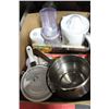 Image 1 : BOX W/JUICER,FOOD PROCESSOR, FONDUE SET ETC...