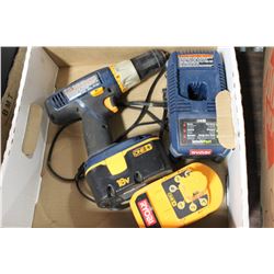 RYOBI ELECTRIC DRILL AND RECHARGABLE BATTERY