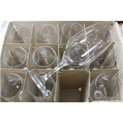 BOX OF CRYSTAL WINE GLASSES