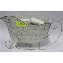 WHITE METAL BUGGY & PAIR OF ORNAMENT STANDS