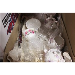 BOX W/ FINE CHINA & CRYSTAL