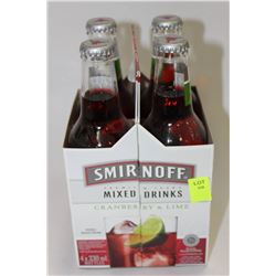 PACK WITH 4 BOTTLES OF SMIRNOFF CRANBERRY AND LIME