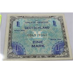 1944 GERMAN 1 MARK  ALLIED OCCUPATION NOTE HIGH