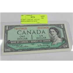 SCARCE GEM UNC. 1954 ASTERIKS REPLACEMENT $1 NOTE