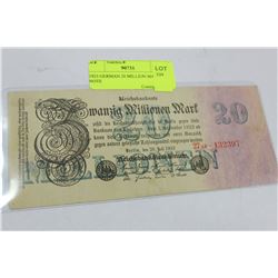 1923 GERMAN 20 MILLION MARK NOTE
