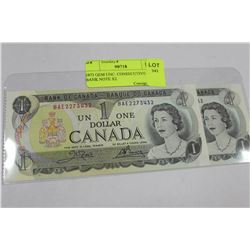 1973 GEM UNC. CONSECUTIVE $1 BANK NOTE X2