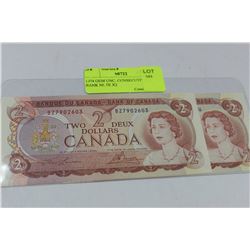 1974 GEM UNC. CONSECUTIVE $2 BANK NOTE X2