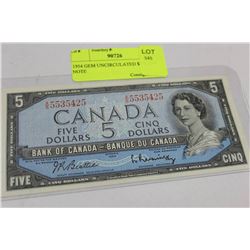1954 GEM UNCIRCULATED $5 BANK NOTE