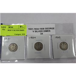 1931,34,36  GEORGE V SILVER DIMES X3