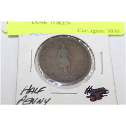 1837 PROVINCE OF CANADA HALF PENNY BANK TOKEN