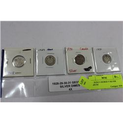 1928,29,30,31 GEORGE V SILVER DIMES X4